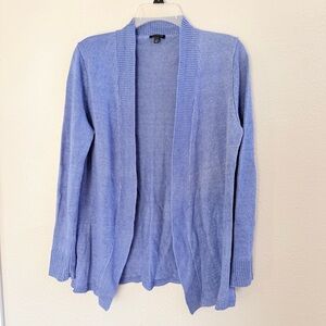 Talbots blue linen open long cardigan